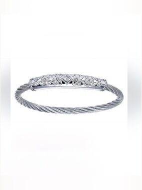 GABRIEL & CO ~ 925 Silver and Steel Cable Bracelet with Pave Diamonds